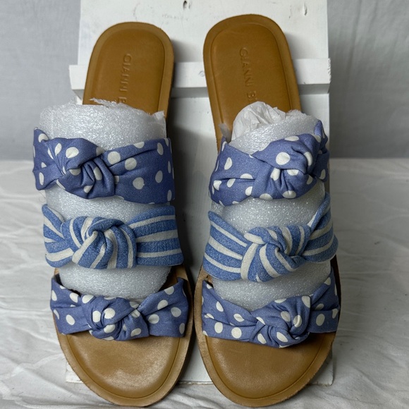 Gianni Bini Poka Dot Striped Blue and White Knotted Sandals Size 9 - Picture 1 of 15